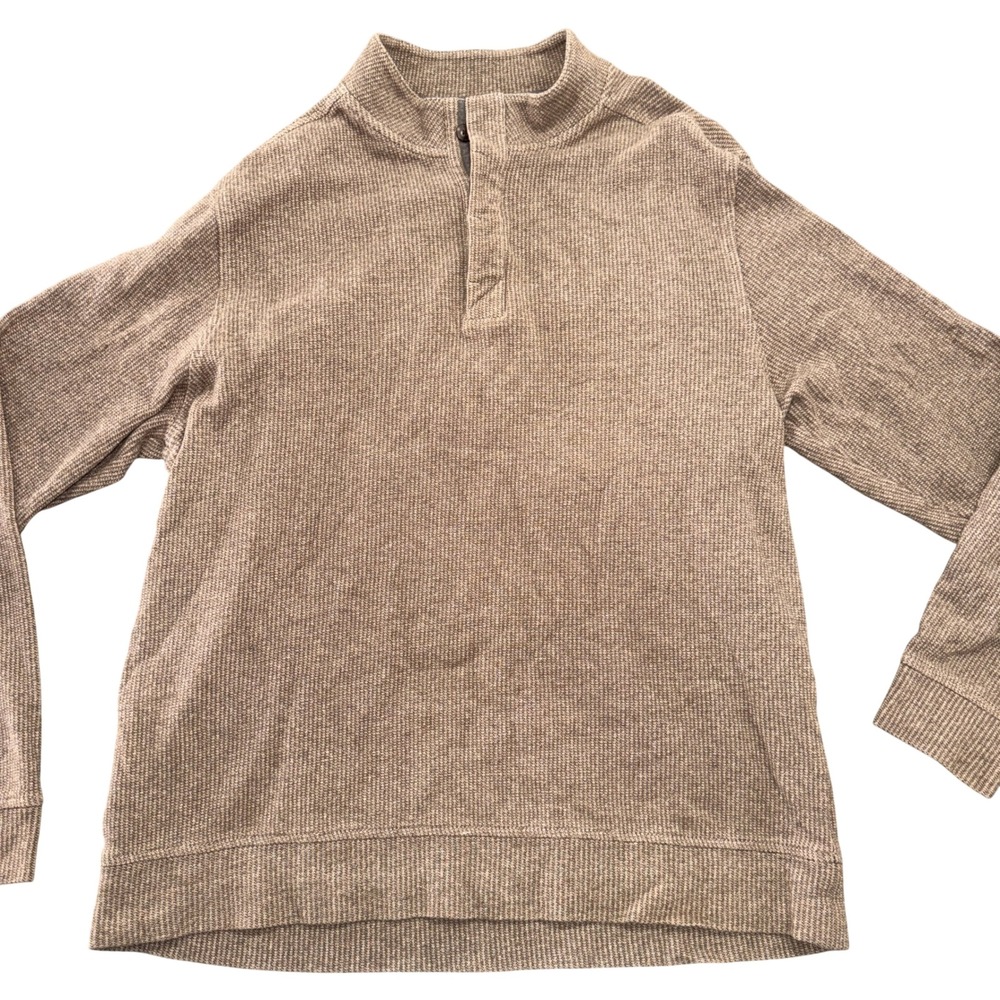Cutter & Buck Mens Brown Waffle Knit Mock Neck Button Pullover Shirt Size L